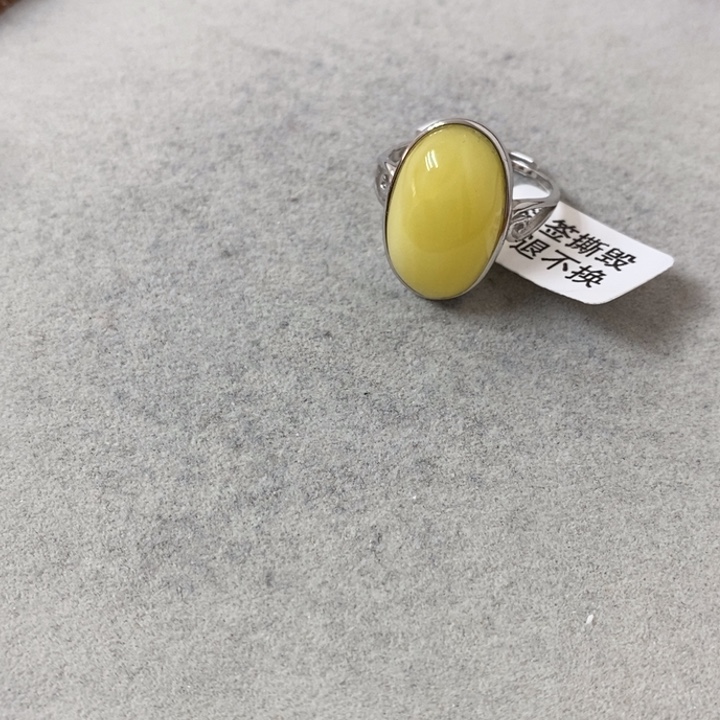 蜜蜡裸石银S925镶嵌戒指