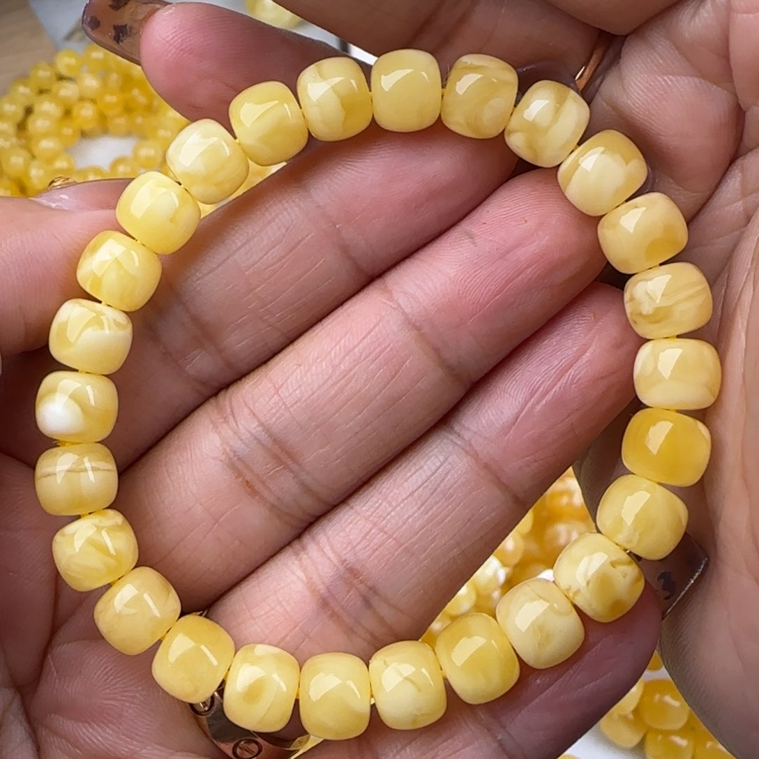 蜜蜡手链未镶嵌妖白花老型手串