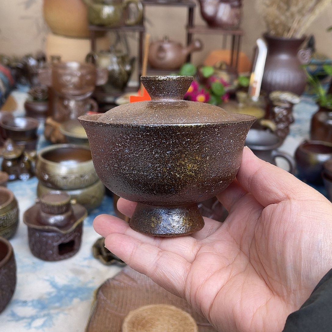 粗泥高足盖碗，130c