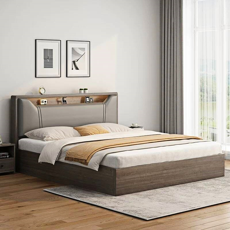 现代儿童简约胡桃双人床主卧北欧实木床