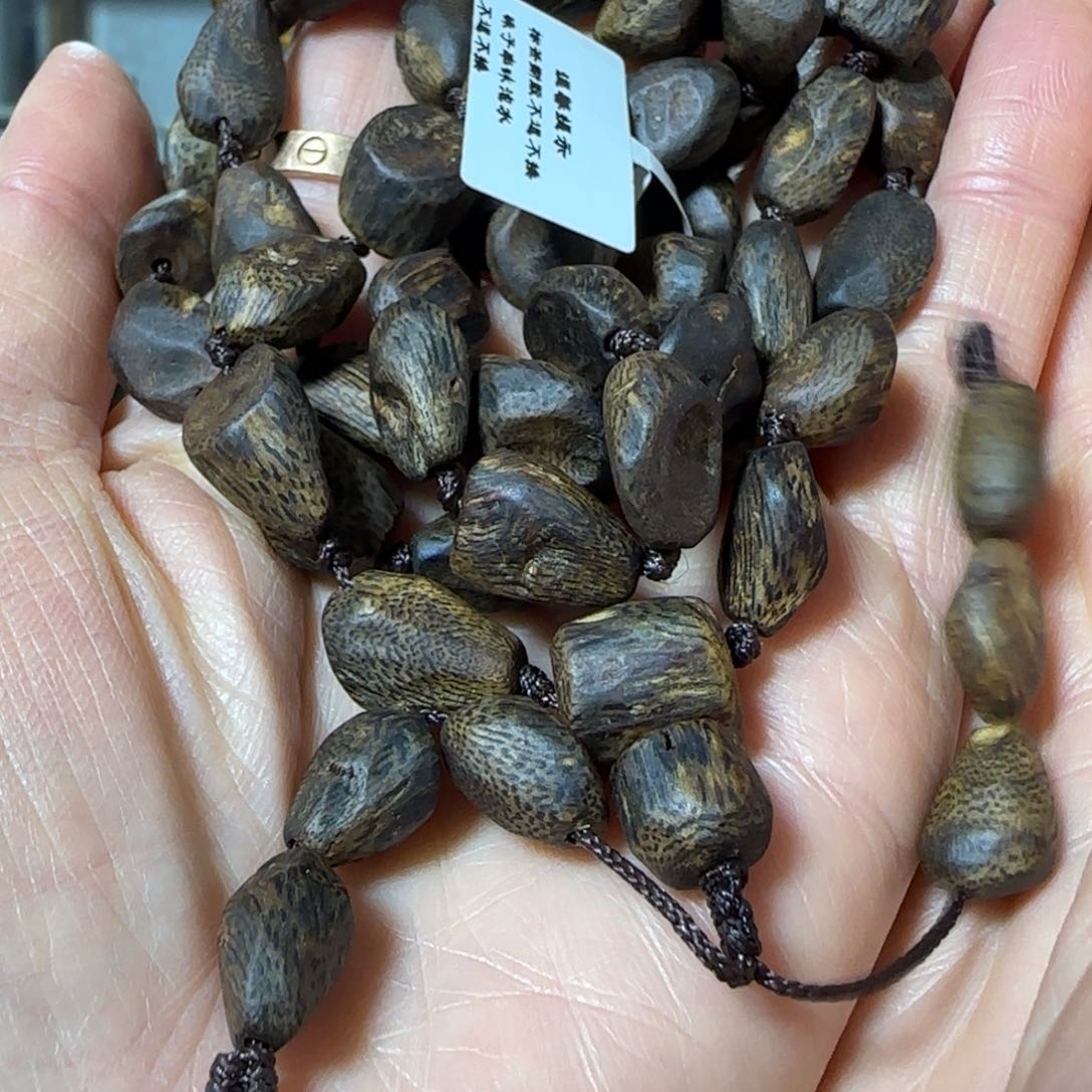 沉香手串小*绿奇楠沉香沉水树丁随型多圈31克+多样性
