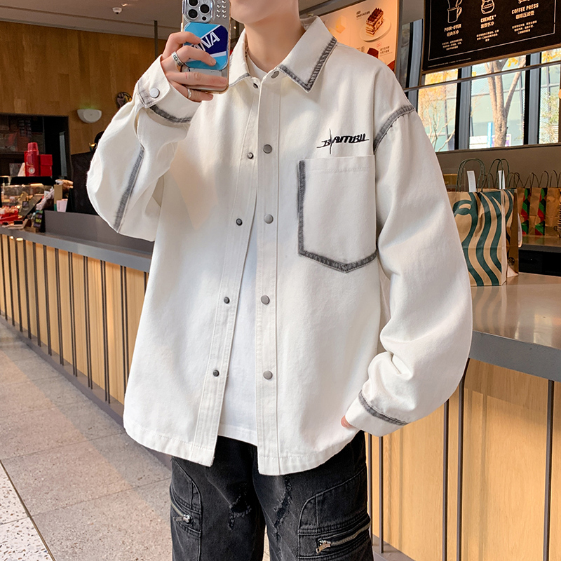 春秋季牛仔外套男孩初中高中学生衬衫夹克青少年帅气大童男装上衣