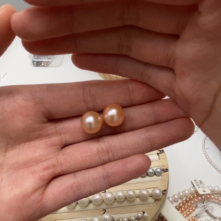 银S925镶嵌淡水珍珠耳线耳坠11.8m