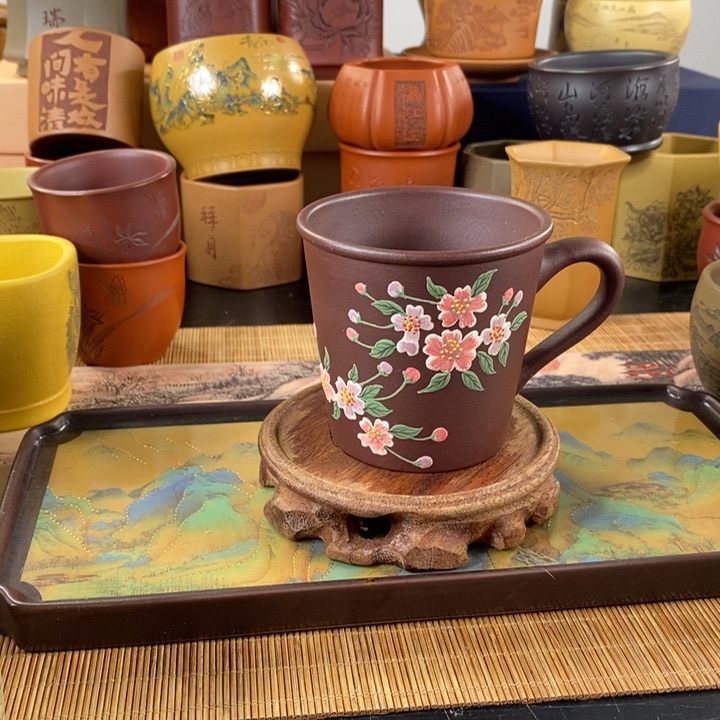 紫砂茶杯紫泥提拔主人杯