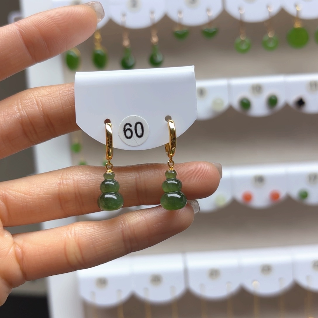 和田玉耳饰银S925镶嵌2