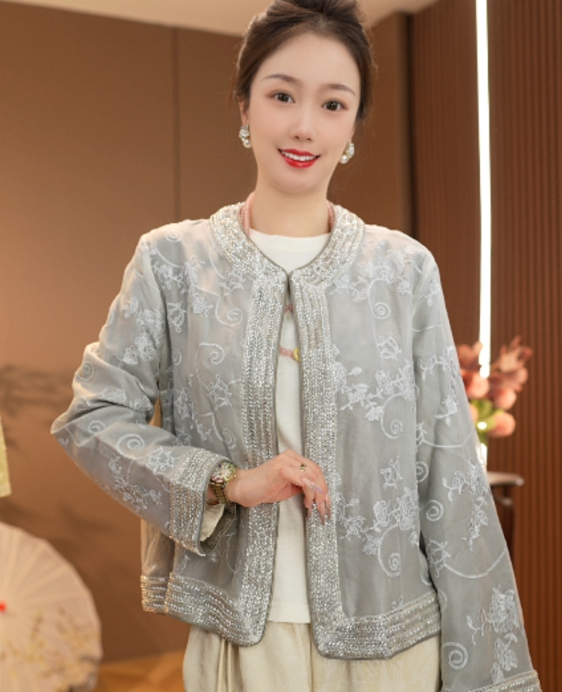 （暮风）春款新中式国风定制绣片复古刺绣外套2025C1707-雨竹
