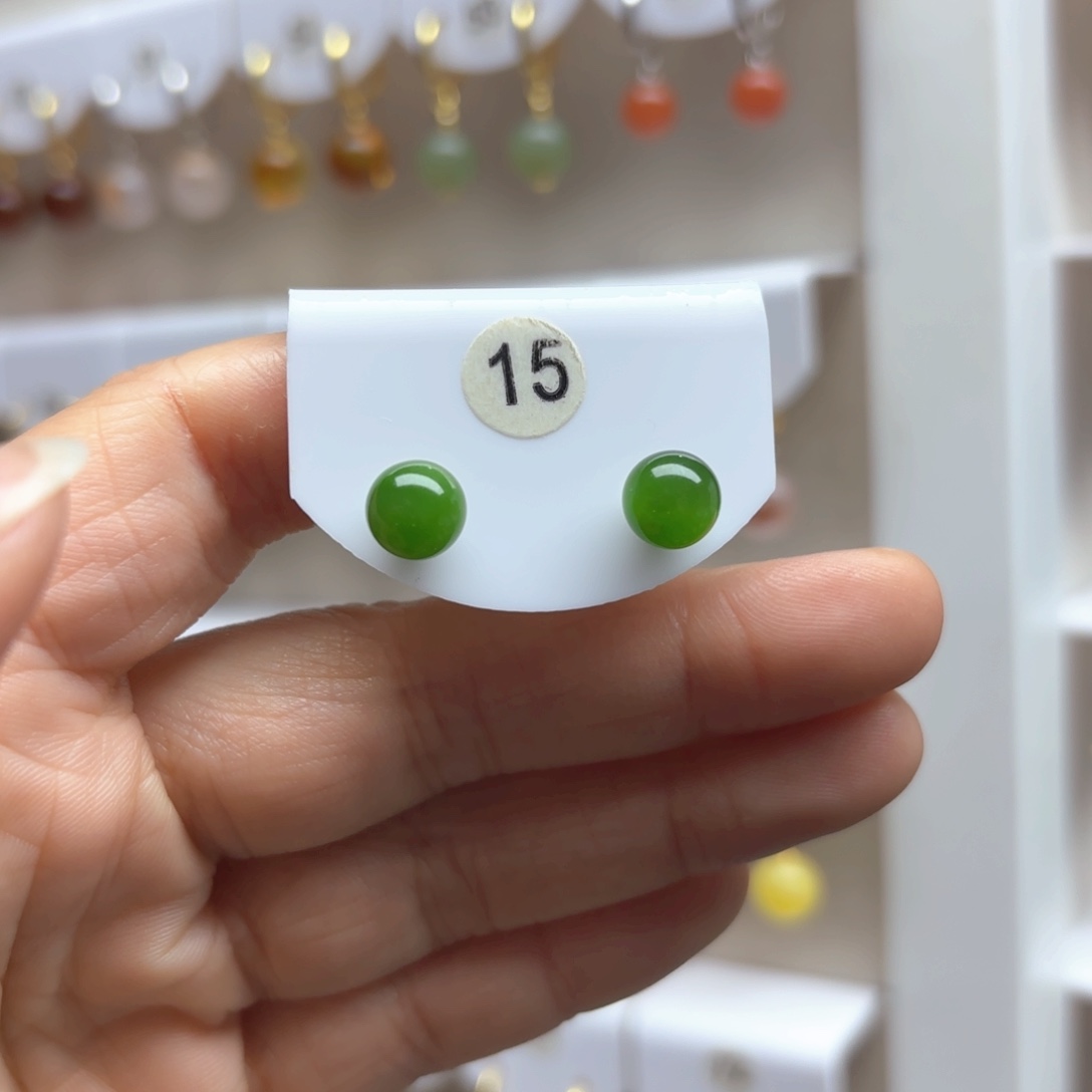 和田玉耳饰18K金镶嵌