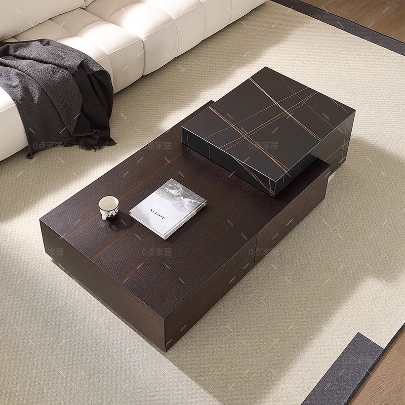 广东佛山造意式极简岩板茶几现代简约小户型抽屉茶台方形意式茶桌