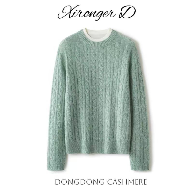 【XRE   100山羊绒】Baby小山羊绒圆领绞花云柔羊绒套衫 ZZ90796