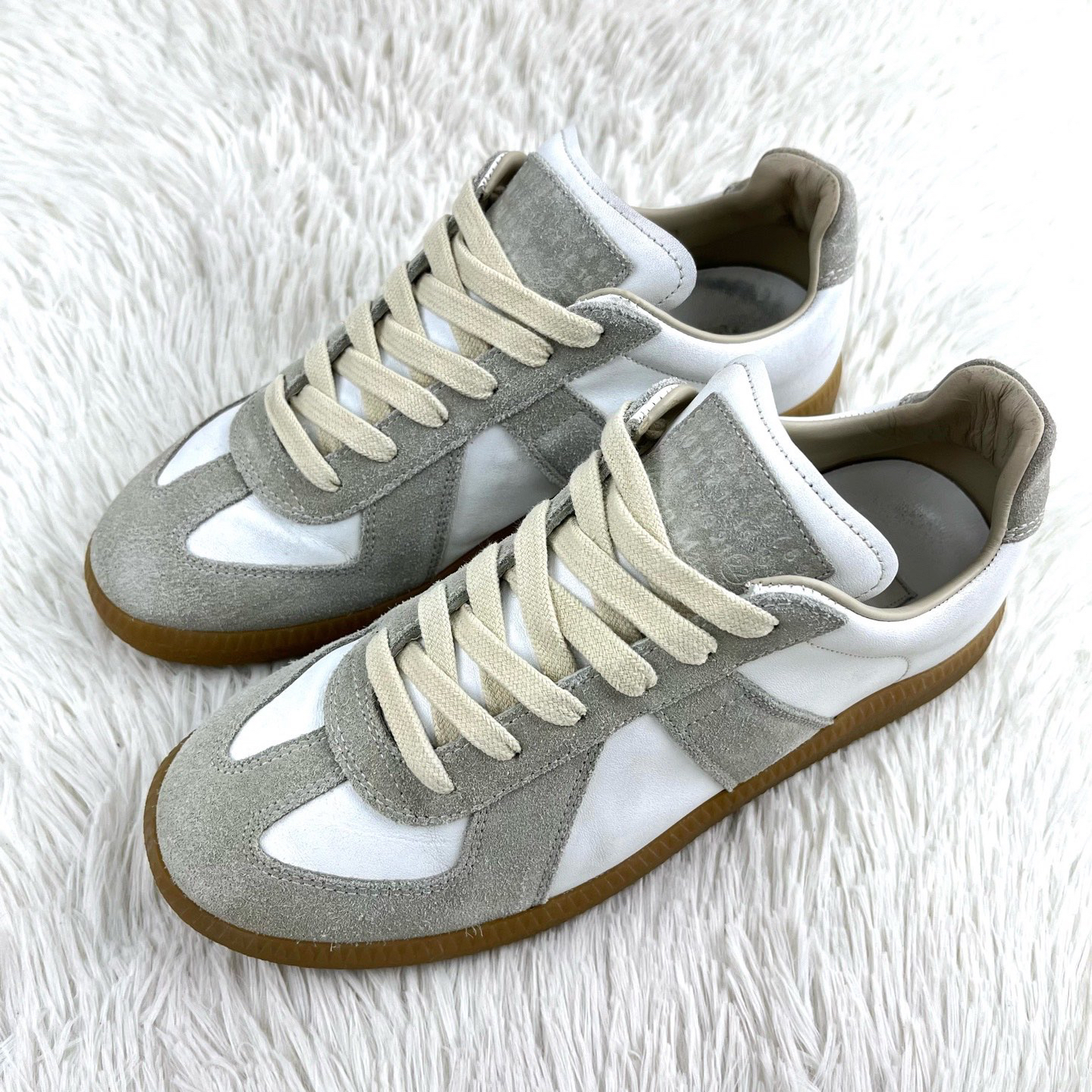95新 Maison Margiela/梅森马吉拉 灰白拼皮德训鞋37码