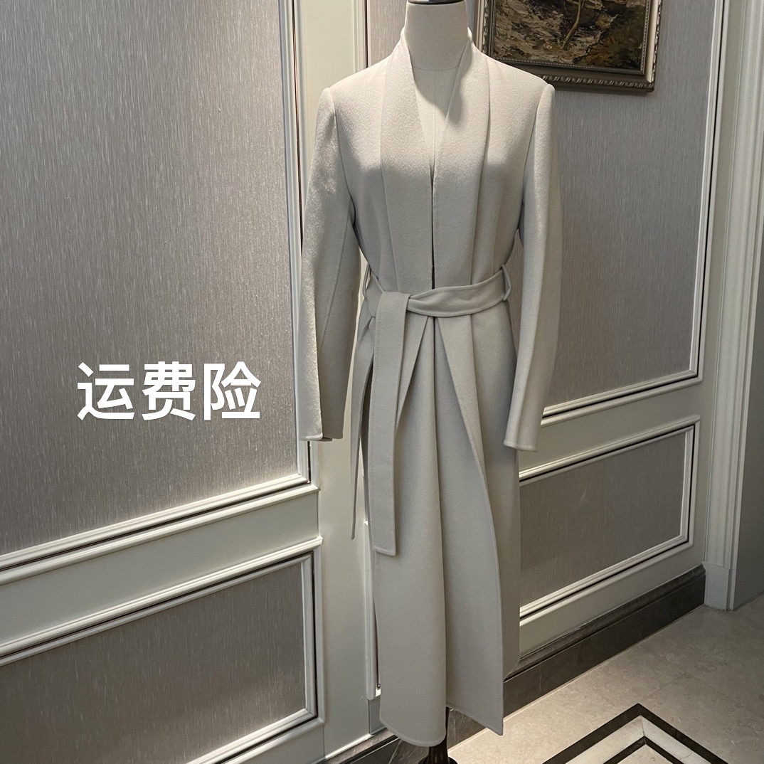 2025时尚女士秋冬长款气质修身系带收腰浴袍款双面羊毛大衣外套