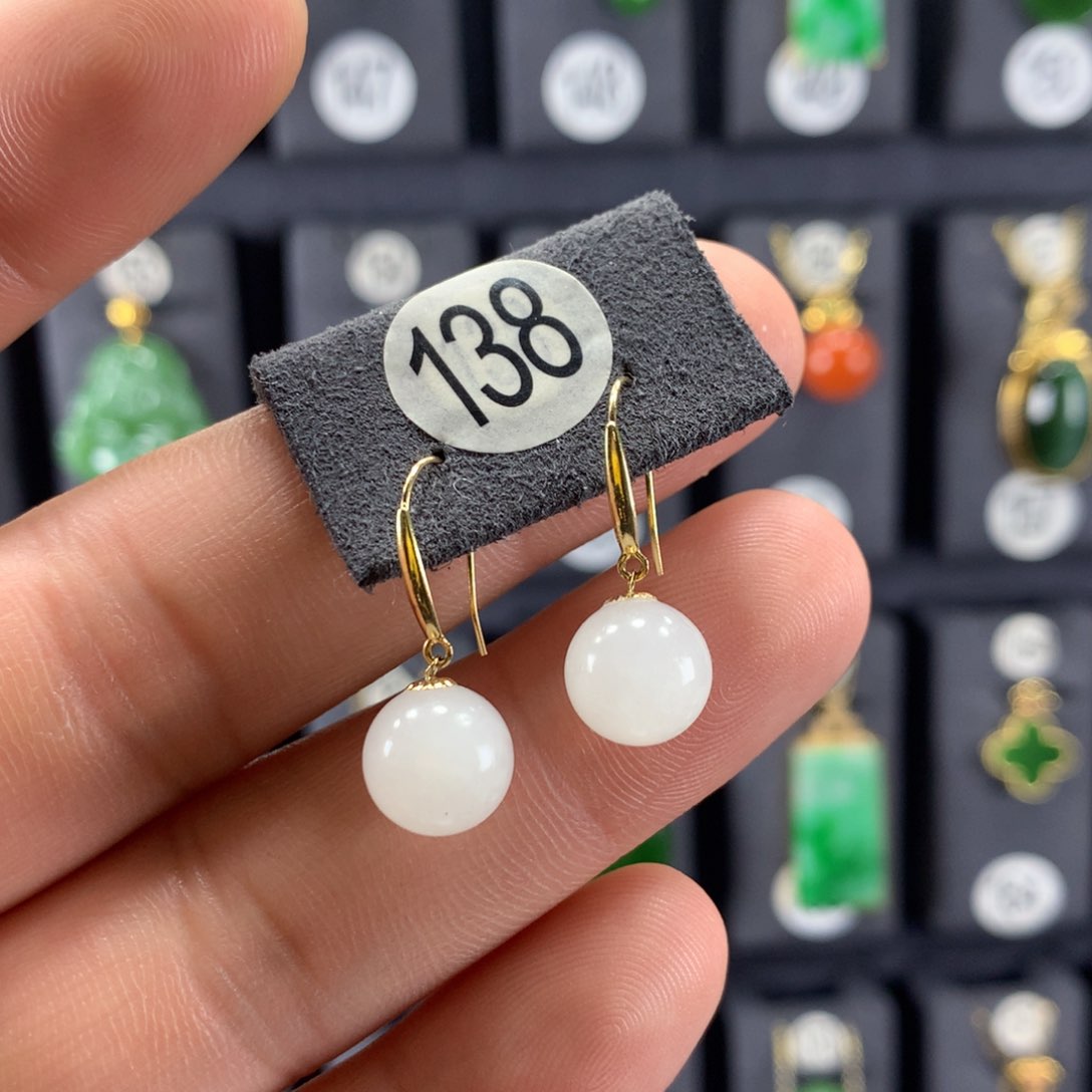 和田玉耳饰18K金镶嵌