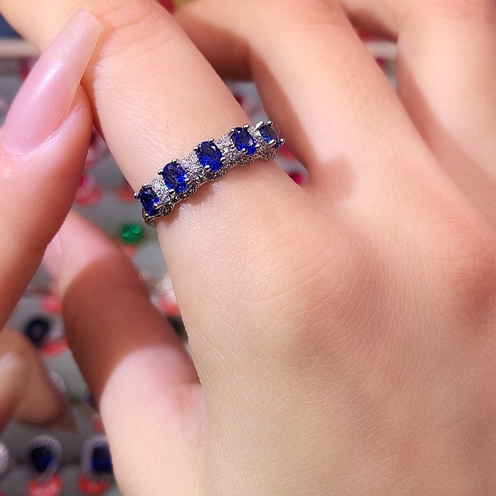 蓝宝石戒指银S925镶嵌
