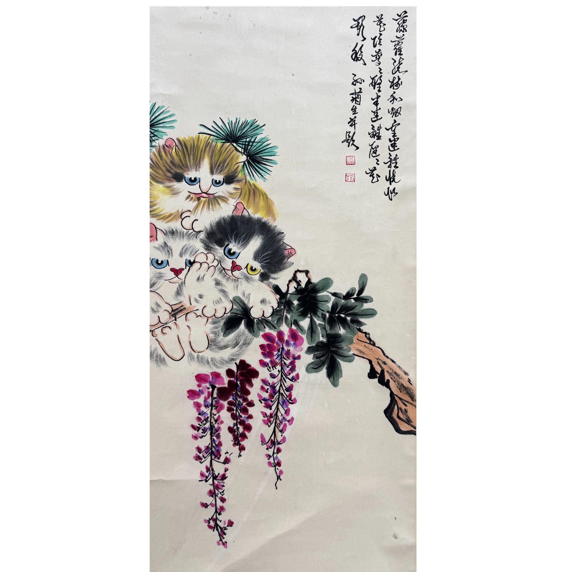 孙菊生 款 小猫立轴100X50 约4.5平尺