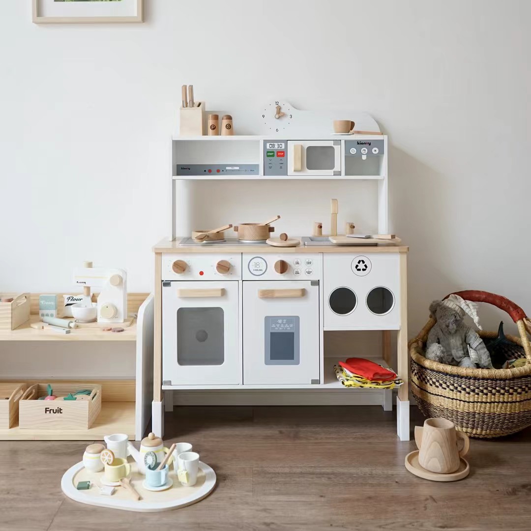 ins韩国儿童过家家木制厨房做饭玩具女孩幼儿园仿真冰箱煮饭厨具