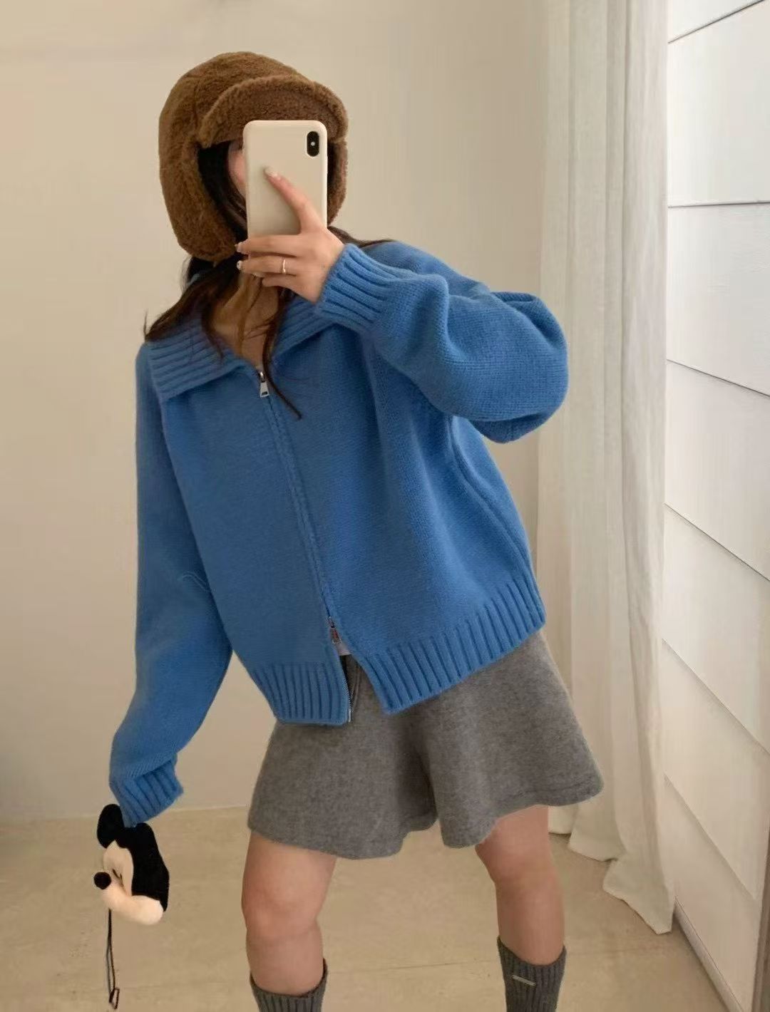 精致宽松双拉链翻领毛衣2025秋季新款韩版百搭长袖针织上衣女