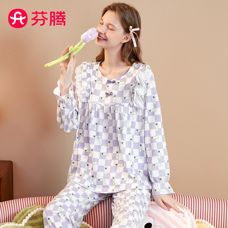 芬腾【送夏秋分】长裤常规长袖圆领睡衣家居服春秋季FX25390011