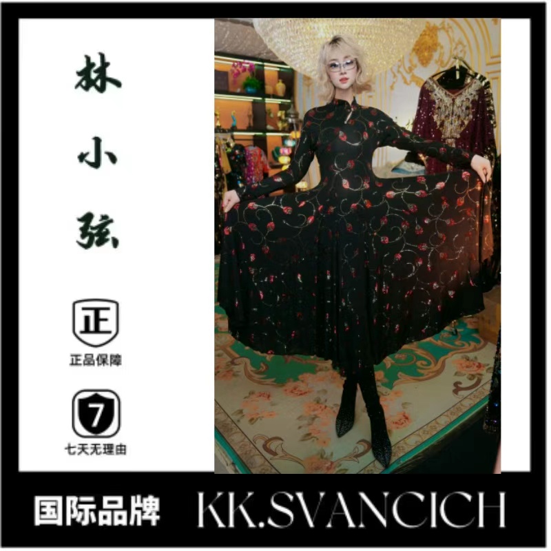 0528新款金红斜领天鹅颈设计显瘦优雅连衣裙长款改良式旗袍大摆裙