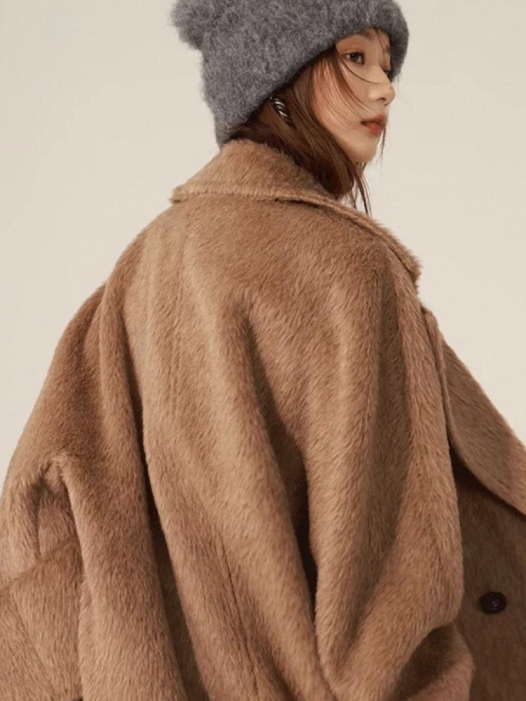 101801秘鲁进口苏力羊驼毛大衣女长款高端咖啡色双面羊毛呢外套
