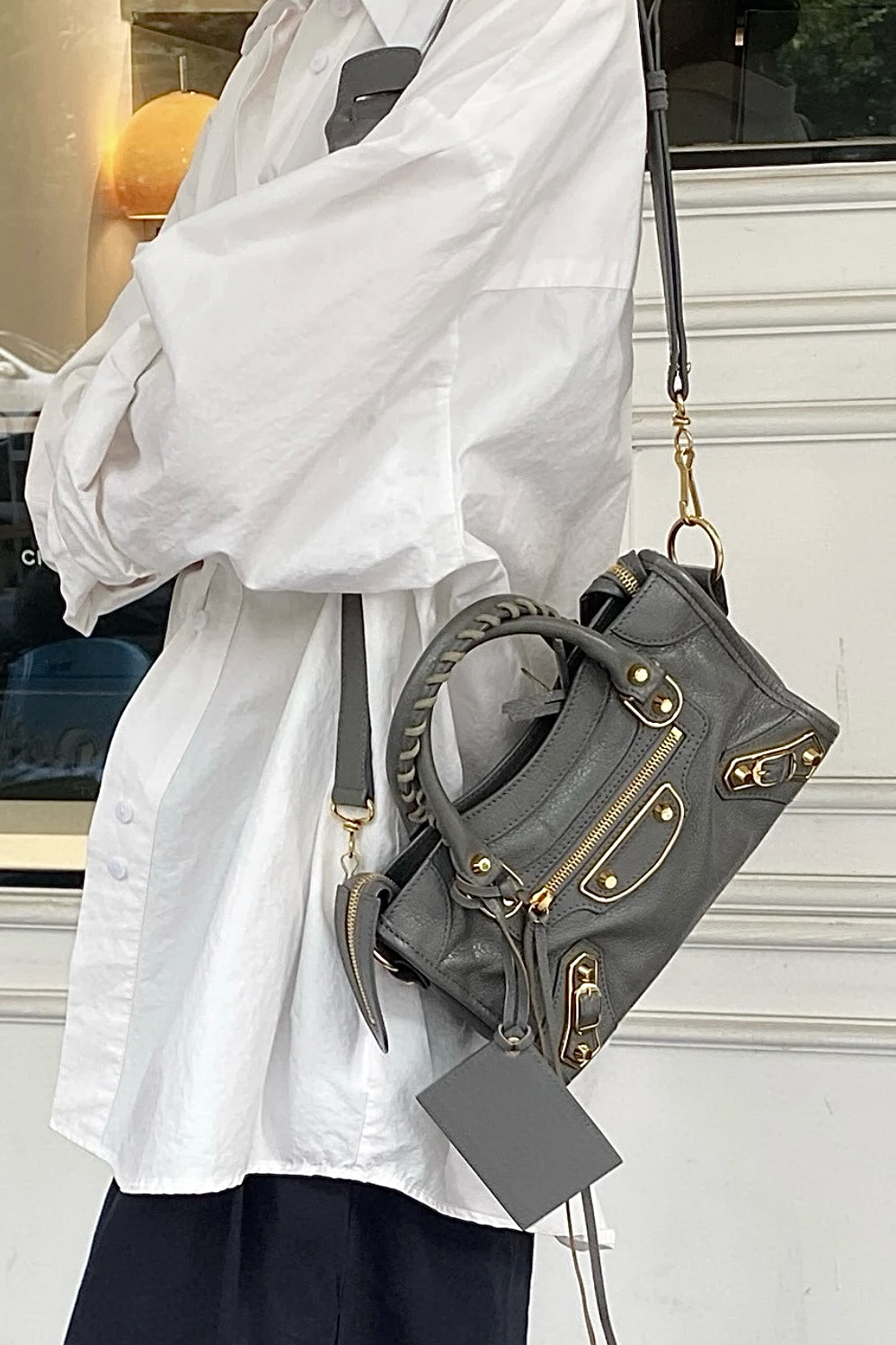 95新 Balenciaga/巴黎世家 CS6541 巴黎世家 灰色金扣手提机车包