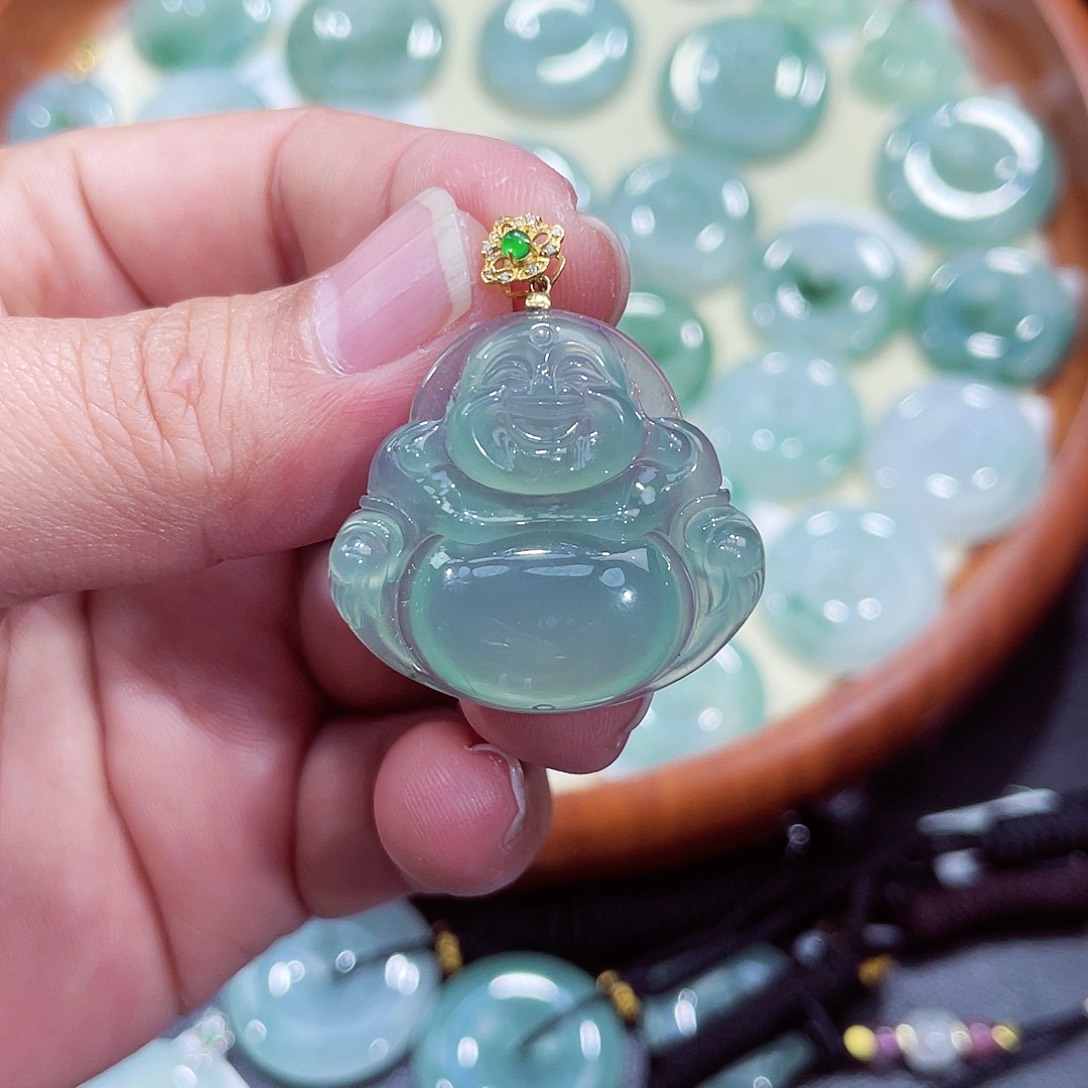 翡翠吊坠(不含链)18K金镶嵌