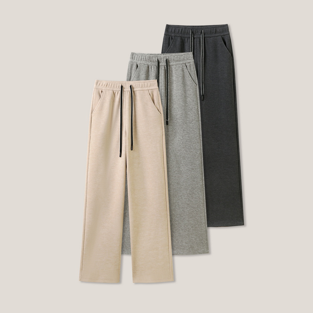 纯色松弛休闲风松紧腰加绒窄版直筒休闲裤ss26521