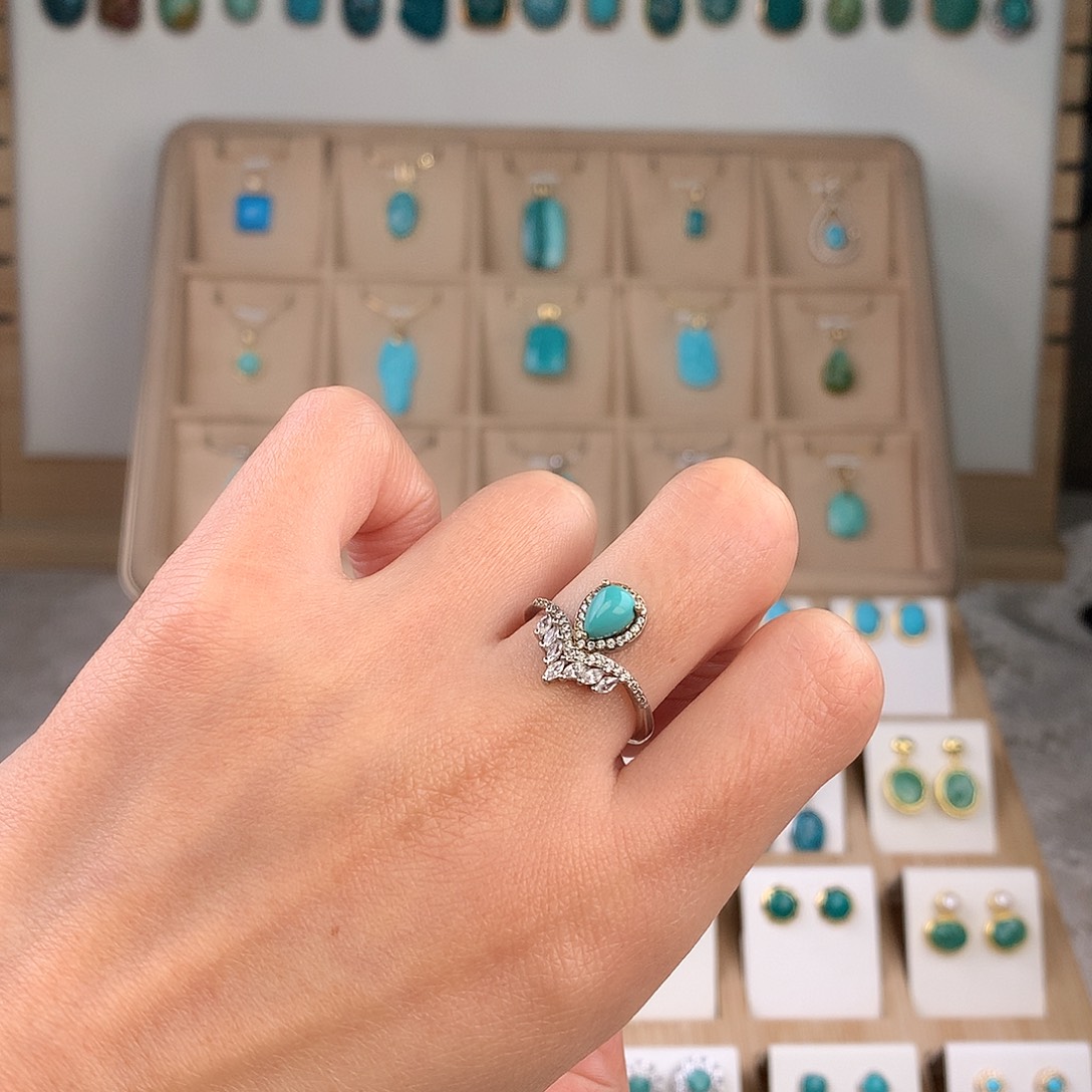 绿松石银S925镶嵌戒指