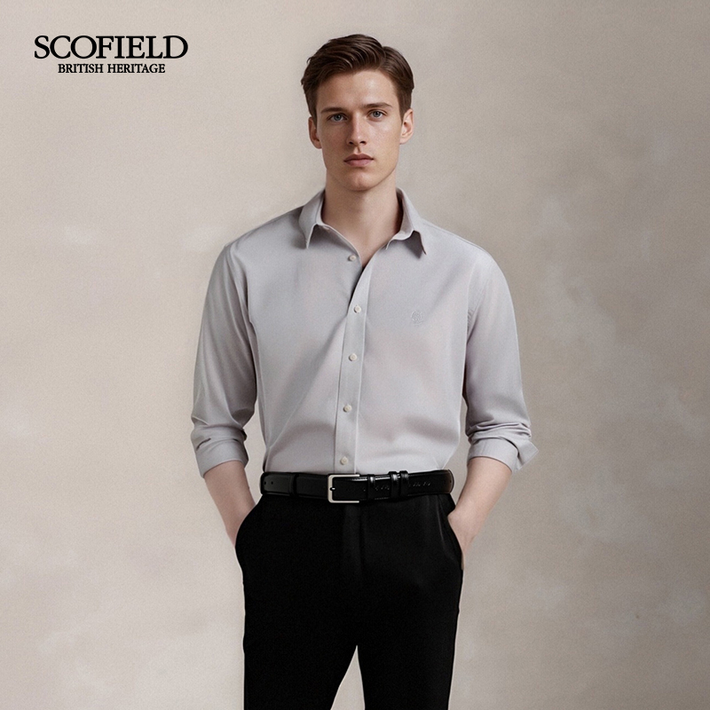 SCOFIELD男士25秋季新款商务通勤前胸精致狮子刺绣百搭长袖衬衫