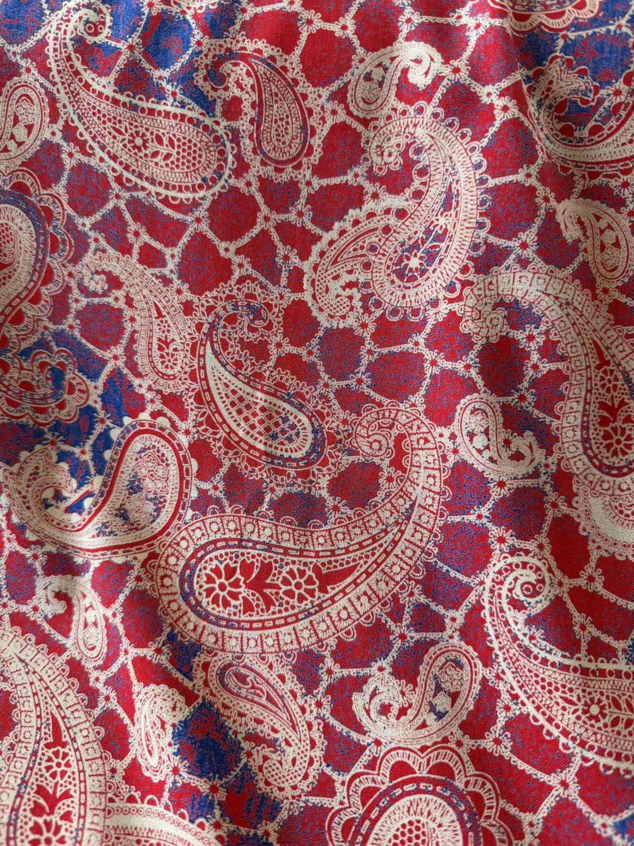 【红色腰果花】新款雕印绵绸布料.NO：6，不支持七天无理由