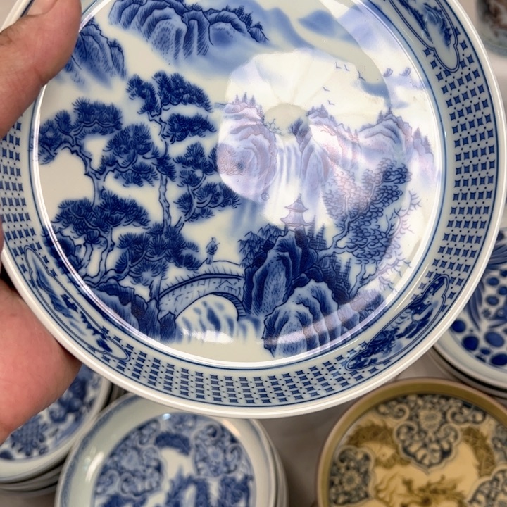 瓷片白青花山水大壶承全品