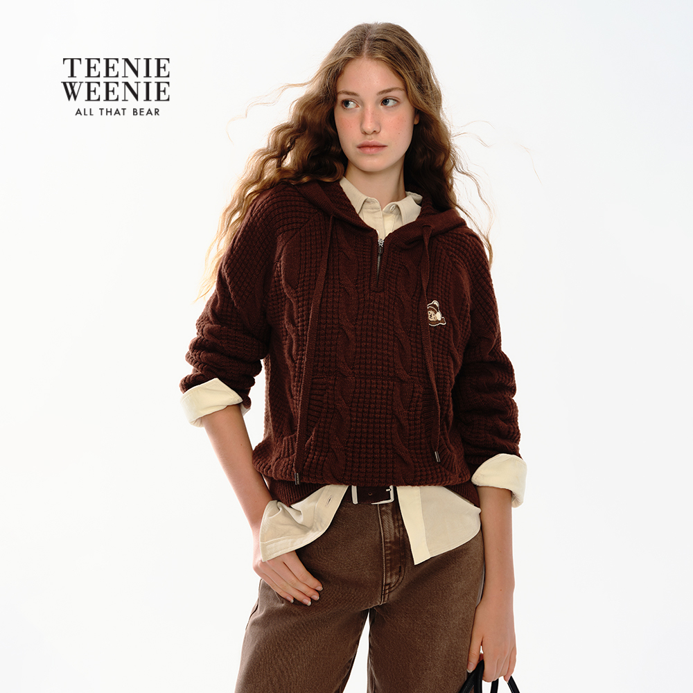 *TeenieWeenie小熊女装毛针织衫25冬新款时尚连帽毛衣TTKW258VCEB