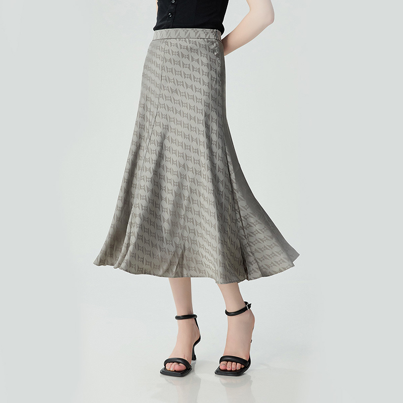 哥弟女装高腰赫本风印花伞裙复古优雅长裙气质显瘦半身裙1200328