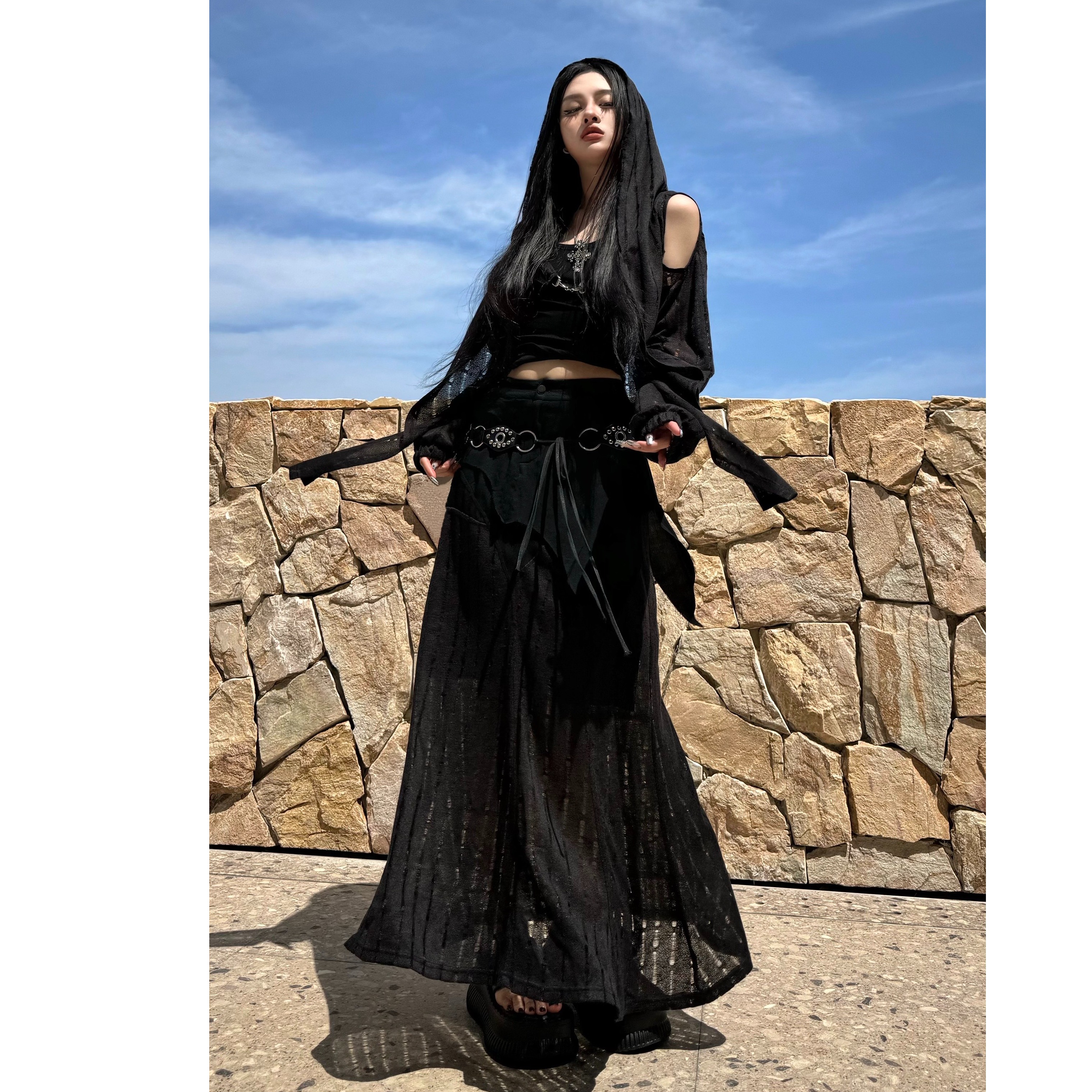 Blackgirl新款【流浪废土】原创设计沙丘废土风防晒外套半身裙套装