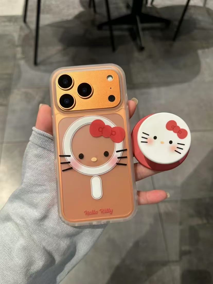 可爱磨砂透白kt猫表情磁吸适用iPhone17pro手机壳苹果16pro新款15
