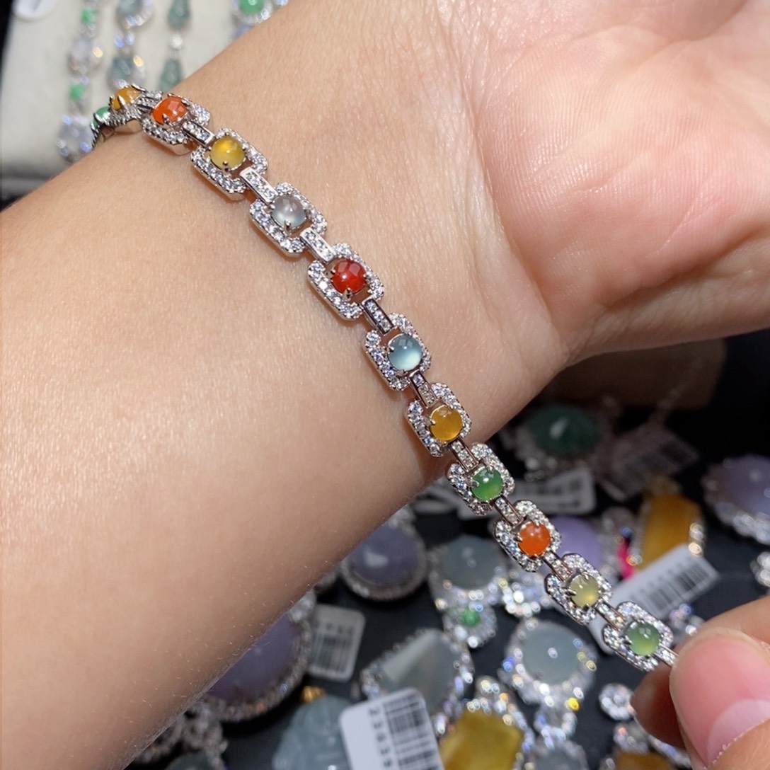 翡翠手链银S925镶嵌v j j k i