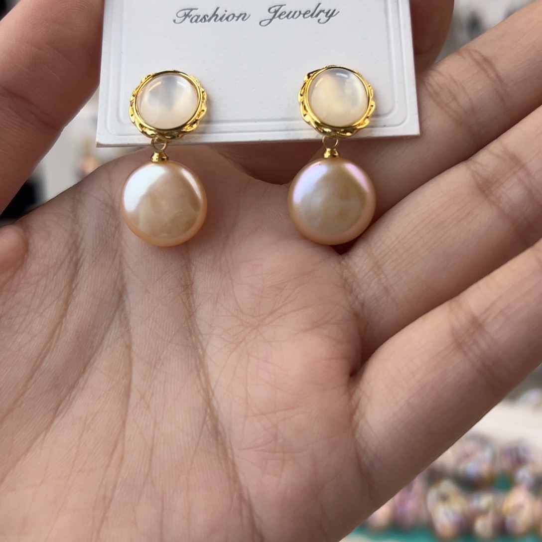 淡水珍珠耳饰银S925镶嵌
