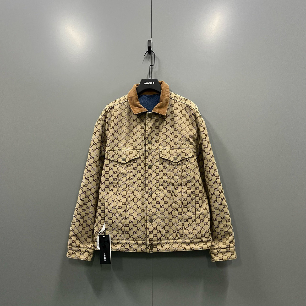 99新 GUCCI/古驰 贴标logo水洗双面牛仔夹克 50码/bc013338