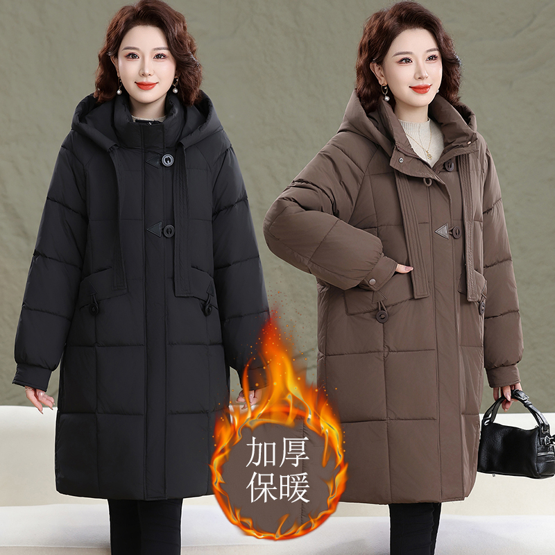 妈妈棉服宽松外套冬季加厚棉袄中长款棉服爆款胖妈妈加肥加大棉服