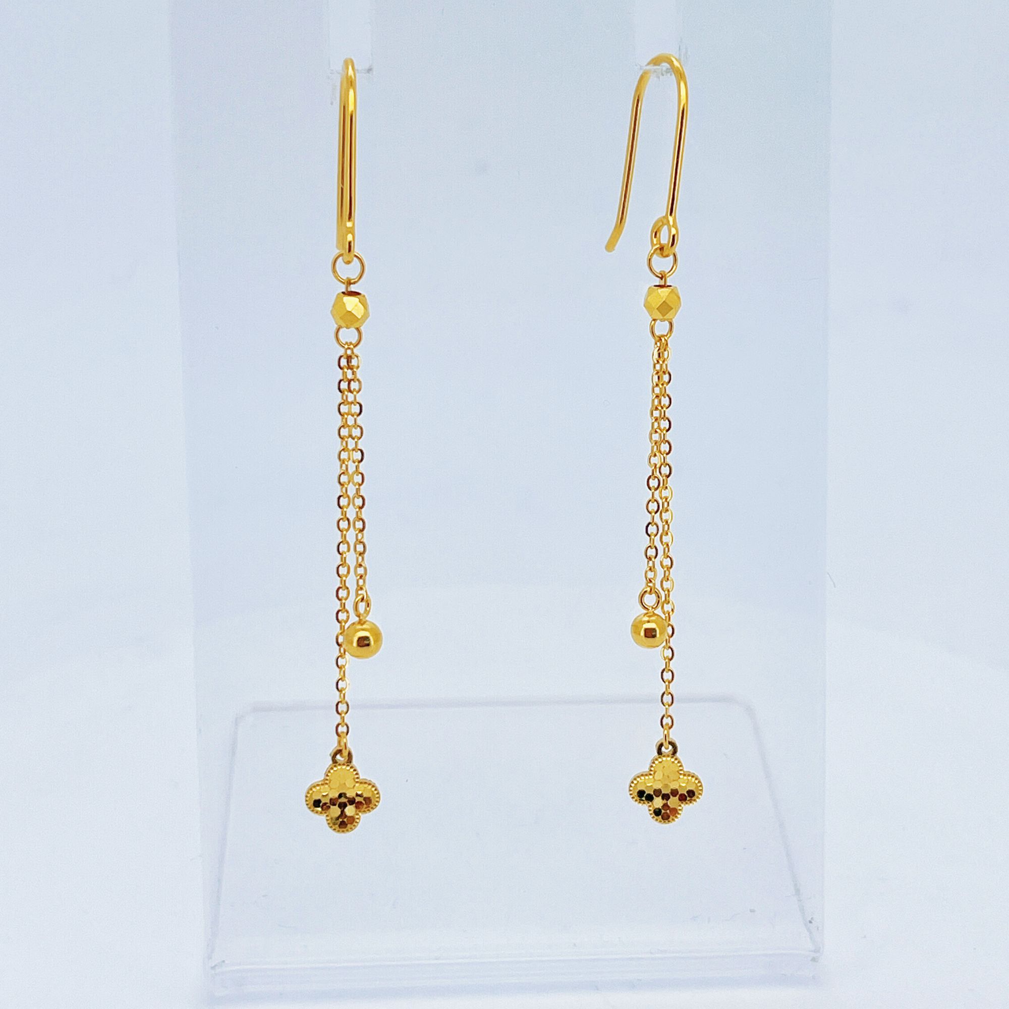 足金999黄金珠珠四叶草耳钩2.32