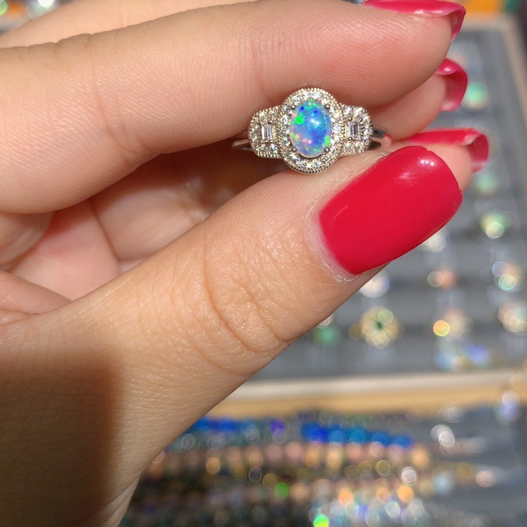 银S925镶嵌欧泊澳洲欧泊戒指l