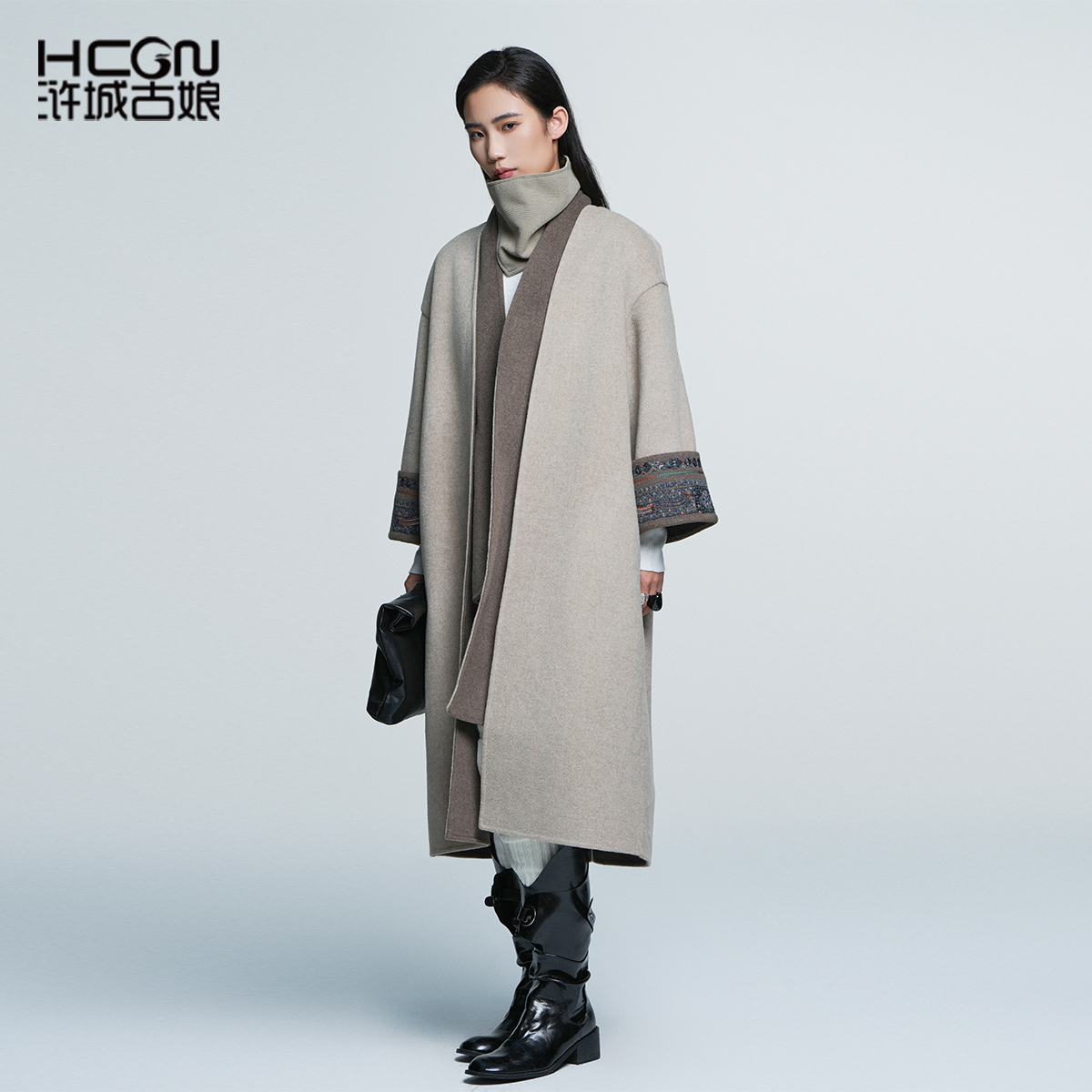 中国风绵羊毛舒适气质女高级优雅显瘦浮沉双面呢大衣GDD711036