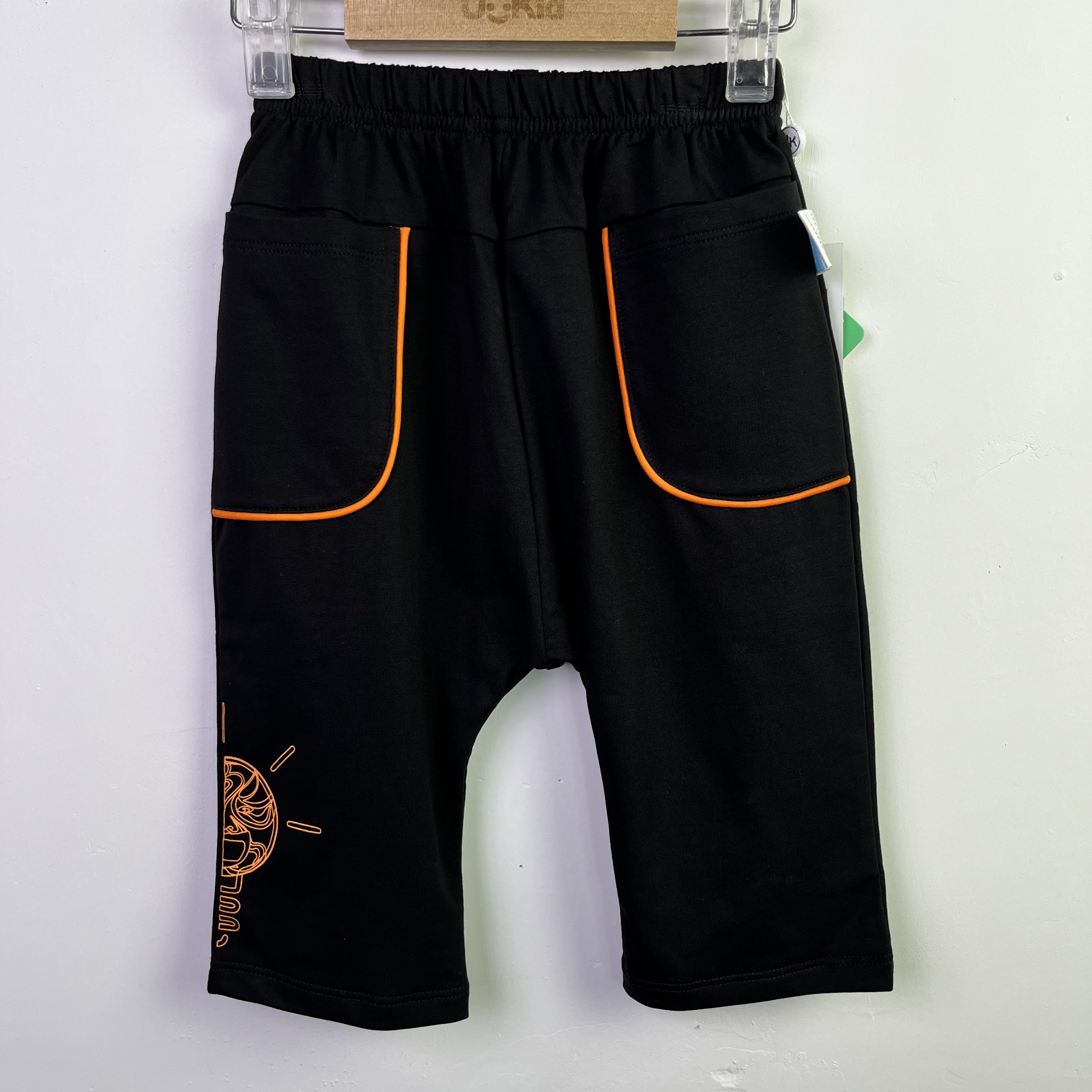 优儿宝贝6121907休闲裤男童针织时尚夏季黑色哈伦六分裤韩版百搭