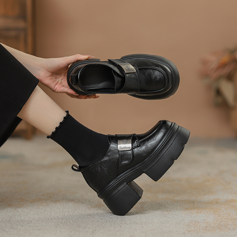 11厘米内增高厚底防磨搭扣英伦风圆头百搭乐福鞋气质小个子女鞋