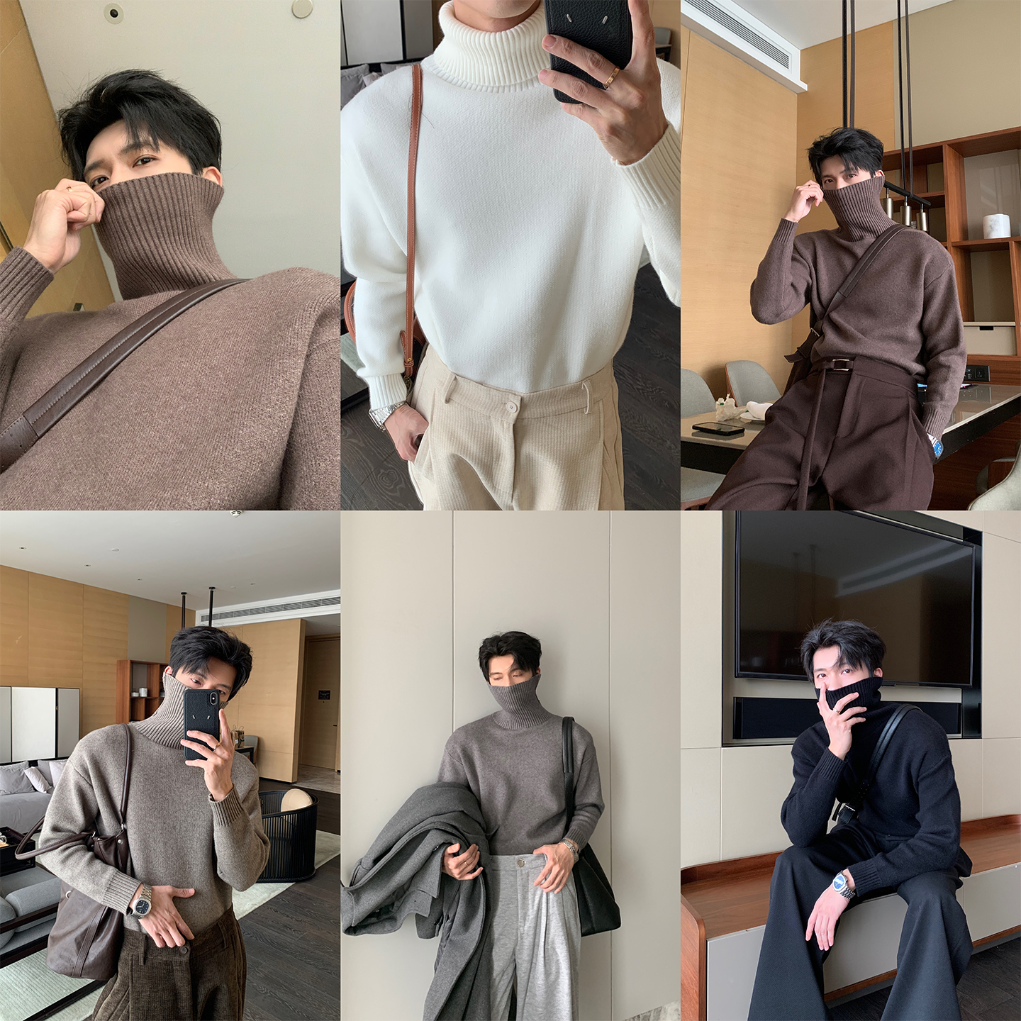 一轩轩轩【冬令时】冬季高领毛衣男士内搭加厚打底罗纹针织衫JY607