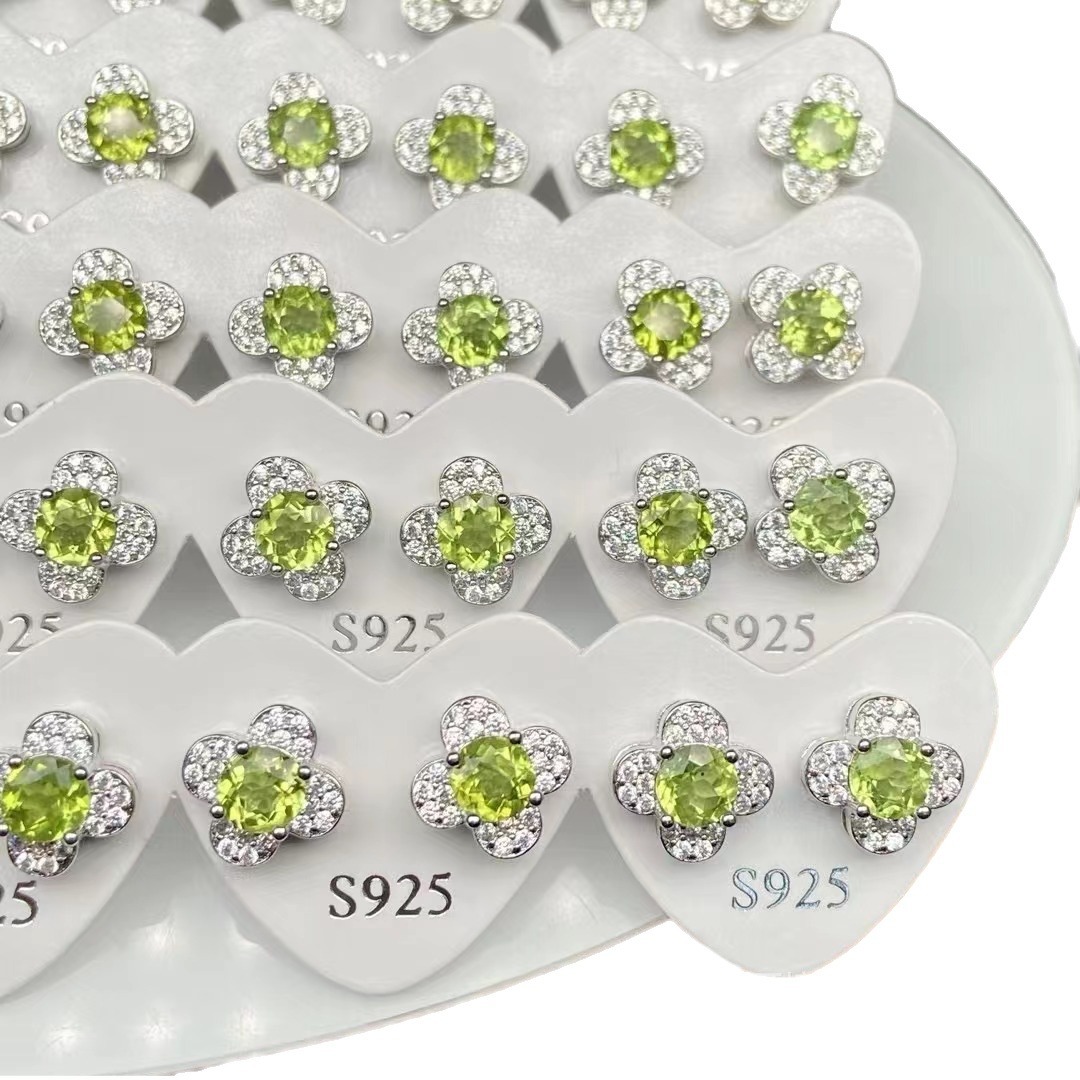 自然切面橄榄石耳钉时尚潮流豪华气质颜色清新少女耳钉