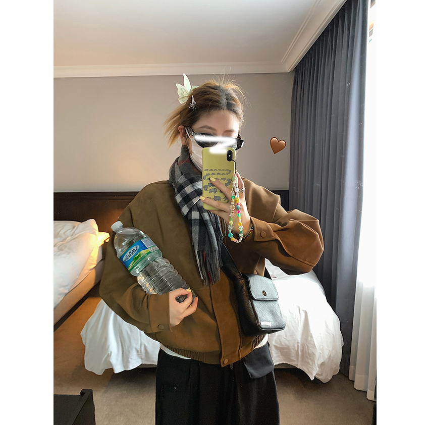 复古美式宽松鹿皮绒翻领外套女秋季休闲百搭显瘦小个子夹克上衣女