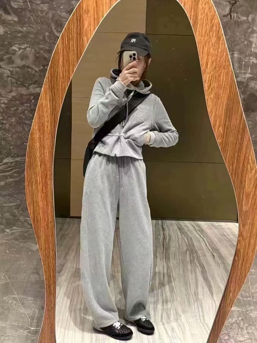 【南油熙熙】曼黎同款宽松卫百搭灰色洋气运动时尚套装休闲外套秋冬
