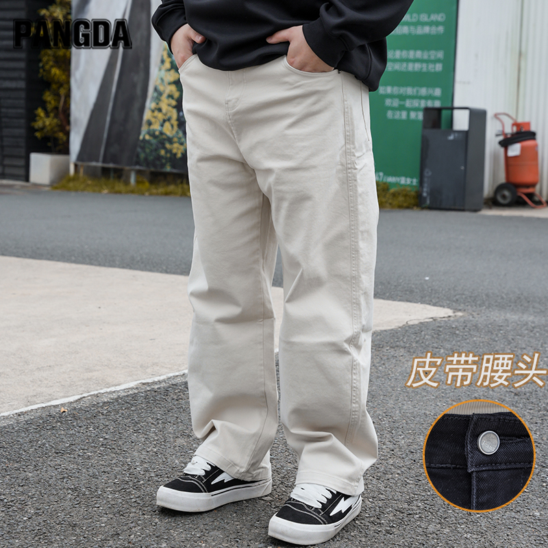 【弹力直筒休闲裤】PANGDA大码男秋冬潮流皮带裤子男胖子宽松显腿瘦