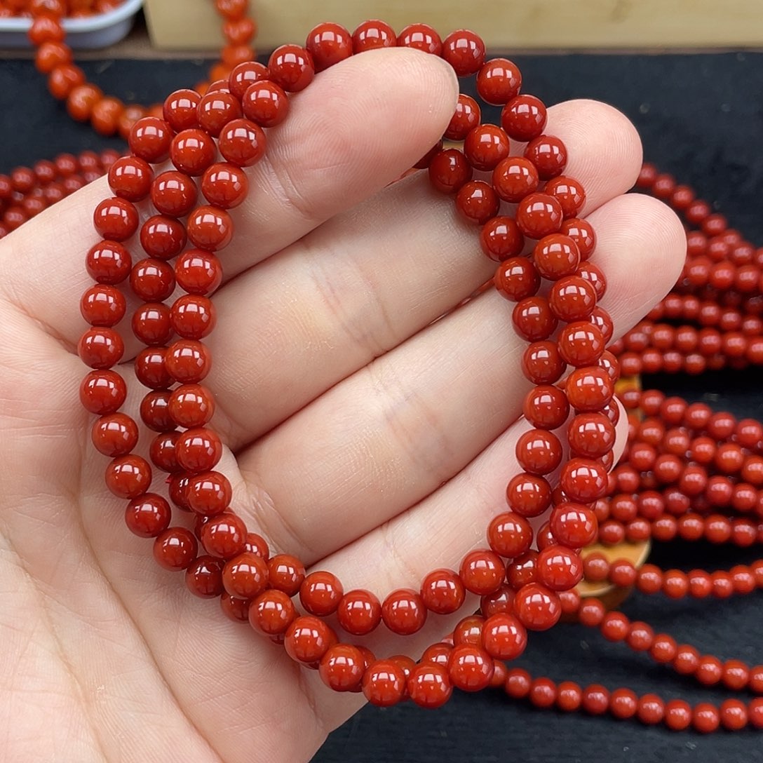 未镶嵌1号瓦西牛血红卡6圆珠108南红玛瑙