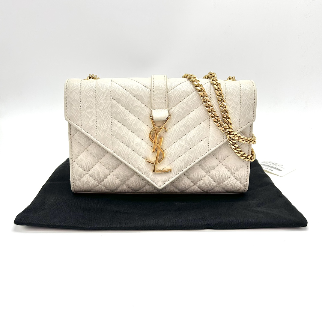 95新 YSL/圣罗兰 白金菱格纹小号单肩斜挎信封邮差包 10519
